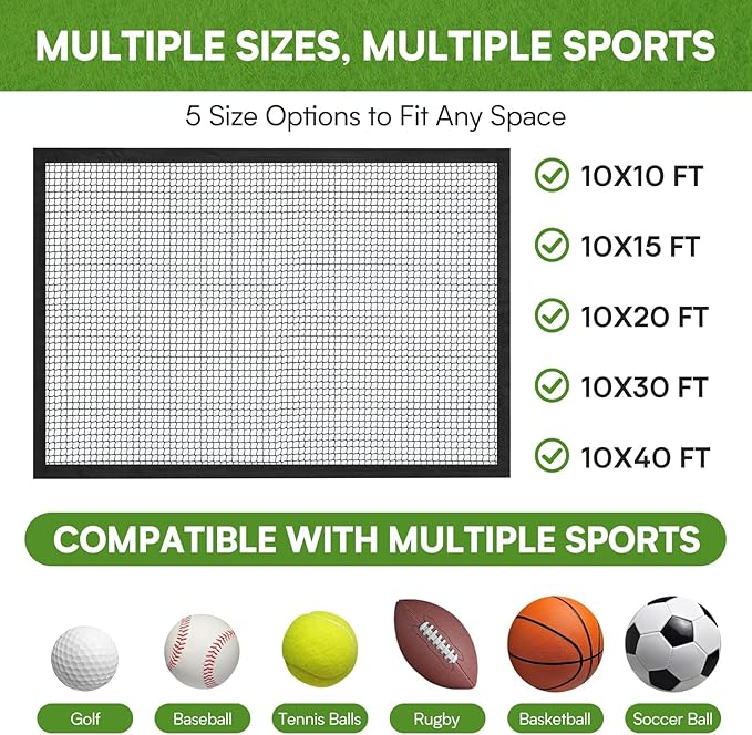 Golf Net,Golf Practice Net with 33 ft Steel Wire Rope and Hanging Kit, Heavy Duty Golf Hitting Net, Also as Hockey Net and Chipping Net - 7ft,10ft, 15ft, 25ft, 30ft, 40ft