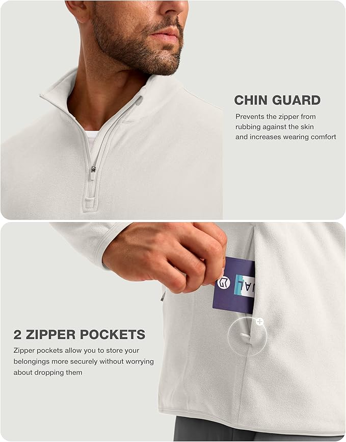 G Gradual Mens Quarter Zip Pullover Fleece with 2 Zipper Pockets Long Sleeve Golf Shirt Winter Athletic Sweater Lightweight