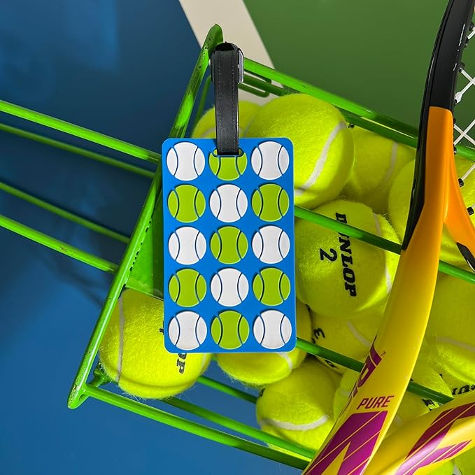 Tennis Bag Tag – Tennis Balls Design, Durable Silicone Luggage Tag, Waterproof & Secure, Easy Bag Identification with Adjustable Strap, Perfect for Tennis Lovers & Gifts