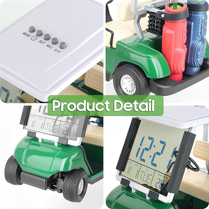 10L0L Mini Golf Cart Alarm Clock LCD Display Calendar Golf Gifts for Men Fans Golfers Superior Race Souvenir Novelty(Green)