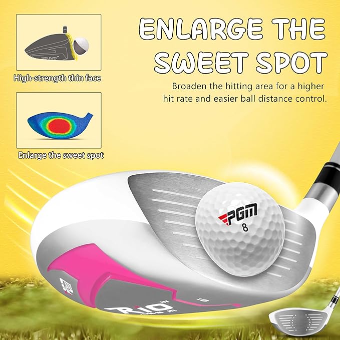 PGM Junior Golf Clubs Set - Kids Golf Clubs for Ages 3-5, 6-8, 9-12 | Right Handed - Oversized Sweet Spot 360cc Driver - Lightweight Graphite Shafts - Golf Stand Bag