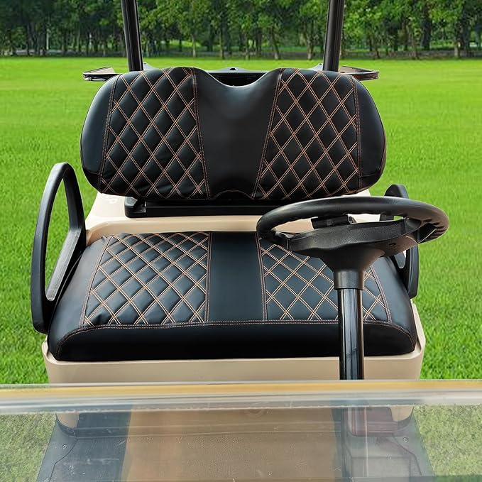 Golf Cart Seat Cover for Club Car Precedent Ordinary Front Seat Cushion, Thick Vinyl Leather Custom Diamond Comfortable, Adjustable Straps and Retractable Buckle/No Nails Required