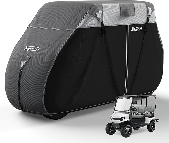 YSPACE Heavy Duty 600D Golf Cart Cover for 2+2 Passengers, Fits EZGO, Club Car, Yamaha, Waterproof, Reflective Strips, Triple Windproof Buckles