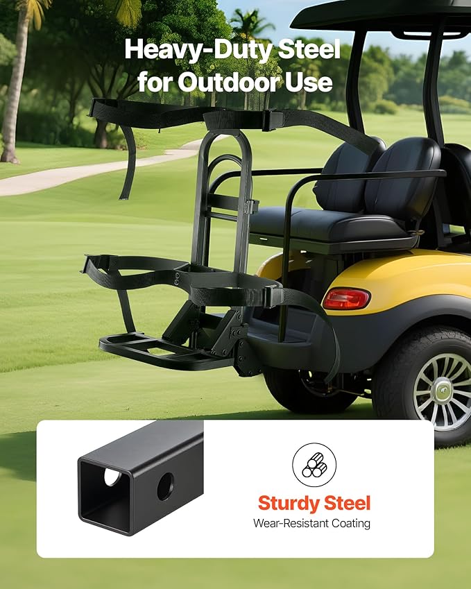 VEVOR Golf Cart Bag Holder, Compatible with Yamaha, EZGO, Club Car Rear Seat Grab Bar, Most Golf Carts, Space-Saving Carbon Steel Bag Holder Bracket, No-Drilling Installation, Black