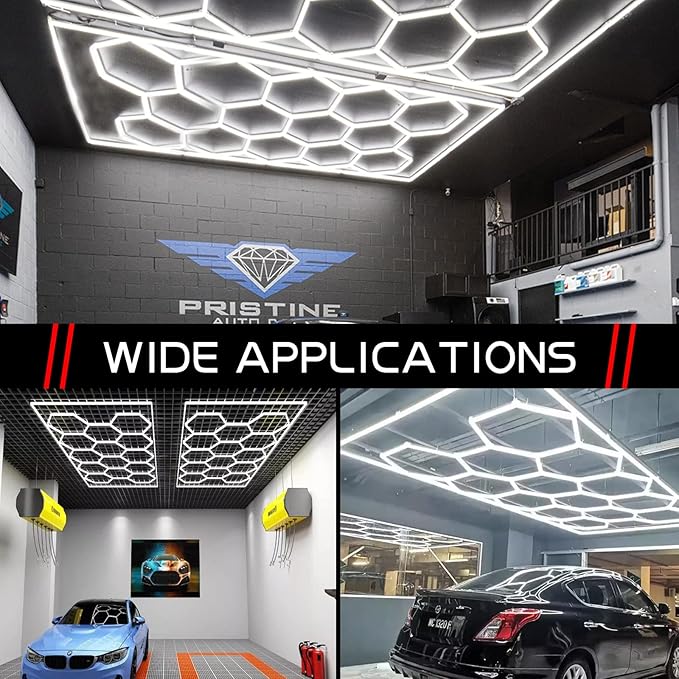 Updated Bigger Size Hexagon LED Garage Light: Ultra-Bright Hex Ceiling Lights, Hexagon led Lights for Garage Warehouse Workshop Gym Basement
