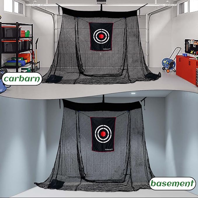 Gagalileo Golf Net for Garage Door with Mat: 10X8FT Roll-Up Design Quick Setup for Backyard & Basement Training Ideal for Beginners & Advanced Golfers