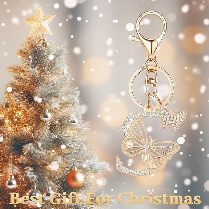 Gold Plated Alphabet Initial Letter Keyring Keychain for Women Girls Crystal Key Chains for Wallet Backpack Bag Charm
