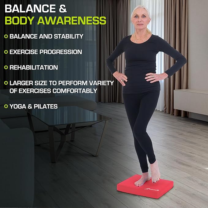 ProsourceFit Exercise Balance Pad – Large Cushioned Non-Slip Foam Mat & Knee Pad for Fitness, Stability Training, Physical Therapy, Yoga 15"x19", Red