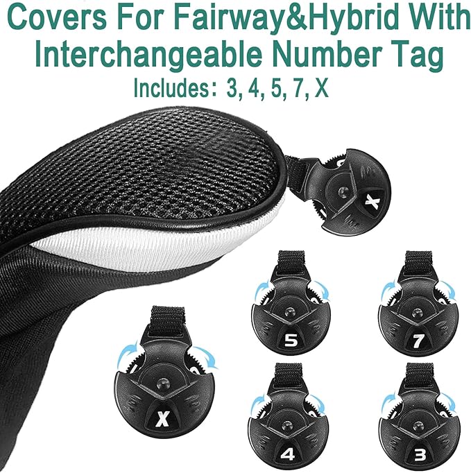 FINGER TEN Golf Club Head Covers Woods Driver Fairway Hybrid 3/4/5 Set, Headcovers Men 1 3 5 7 X Interchangeable Number Tag, Fit All Wood Clubs