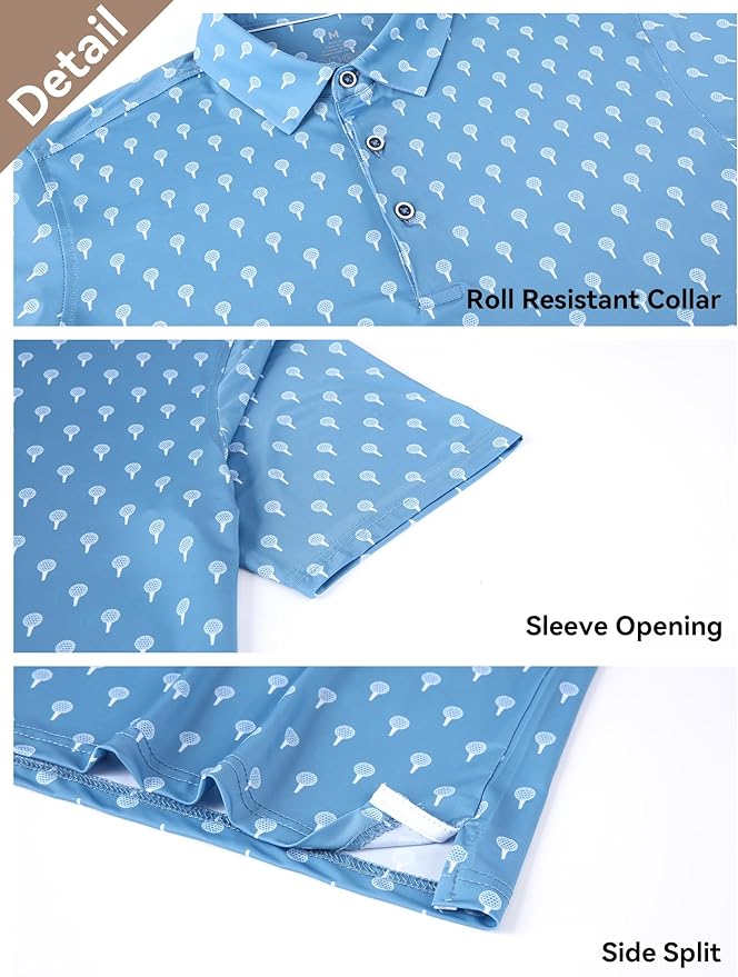 Esabel.C Golf Shirts for Men Dry Fit Performance Short Sleeve Print Moisture Wicking Collared Shirt