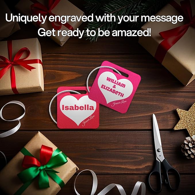 Personalized Luggage Tags for Suitcases Valentine's Day - Cute Honeymoon Gift Wedding Bridal Luggage Name Tag for Couples - Metal Engraved Custom Tags Identifiers for Backpack Bag Travel Essentials