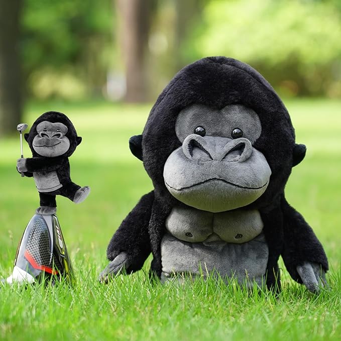 Driver Headcover Funny Golf Headcover Animal Golf Club Head Covers Gorilla Alces Moose Mammoth Design Black Plush Golfing Gifts for Men Women Golfer Fits up to 460CC Driver Head