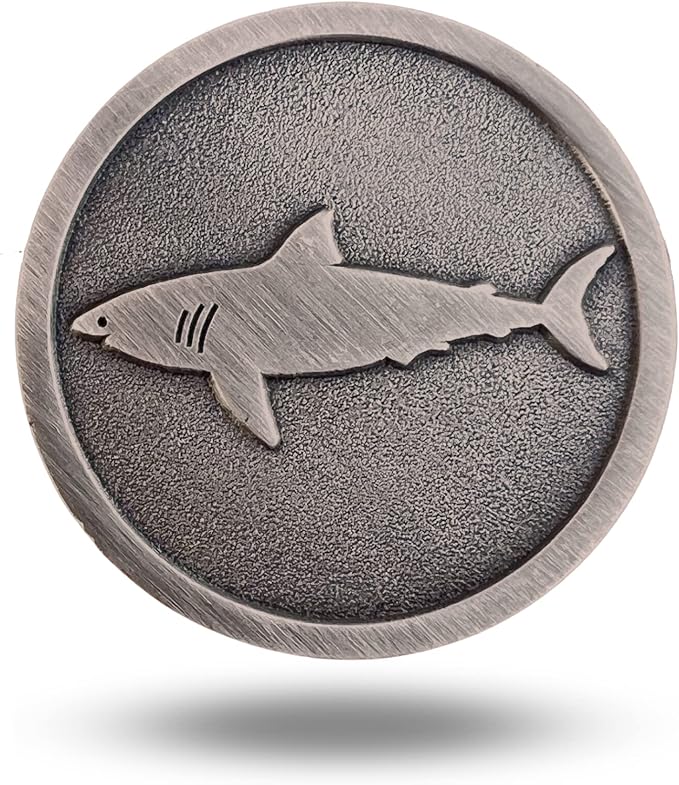 Full Metal Markers Shark Unique Magnetic Metal Golf Ball Marker Accessory with Hat Clip for Men and Women