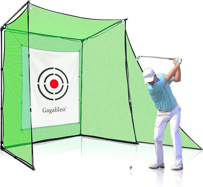 Gagalileo Golf Cage Net: Alloy Steel Frame 7.7X7.7X4.6FT Heavy Duty Practice Accuracy with Target for Backyard Driving Indoor Driving Range Outdoor Training Without Bottom