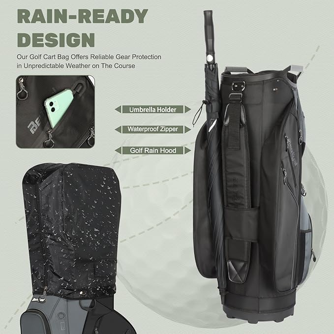 Golf Cart Bag 15 Way Organizer Divider Top Golf Club Cart Bag for Men Women with Cooler, Handles and Rain Cover