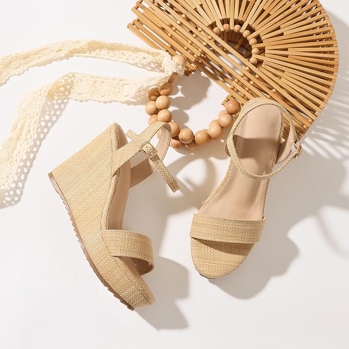 mikarka Women's Espadrille Wedge Sandals: Ankle Strap Platform Open Toe Wedges - Stylish High Heel Dressy Summer Wedges for Women, Inspired by Espadrilles