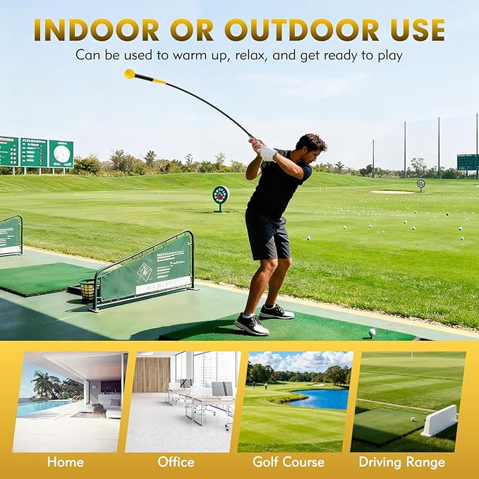 GYMAX Golf Swing Trainer, Warm-Up Stick with Grip Trainer for Rhythm, Balance, Tempo & Strength, Right Handed Swing Speed Training Aid, Weighted Golf Club for Indoor Practice