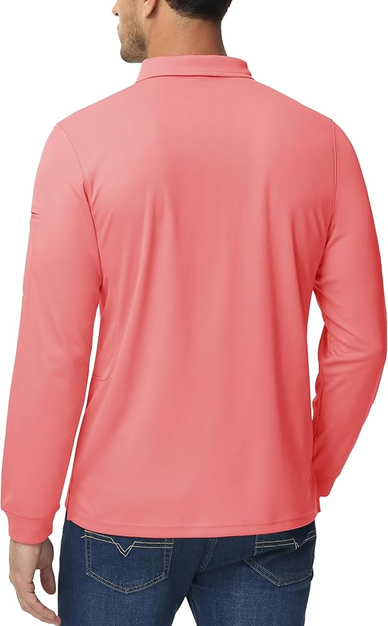 MAGCOMSEN Men's Polo Shirts 3 Button Quick Dry Performance Long Sleeve Tactical Shirts Pique Jersey Golf Shirt