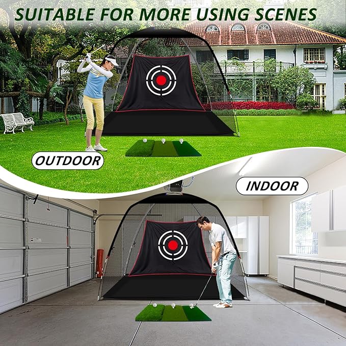 Gagalileo Golf Net: Backyard Practice Hitting Driving Training by Turf Mat Target Real Ball Indoor Outdoor Chipping Swing Gift for Golfers Dad Husband Men