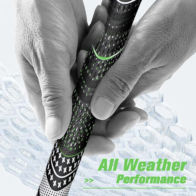 Geoleap Golf Grips Set of 13- Cord Rubber Compound Material, Hybrid Golf Club Grips, All Weather Performance.