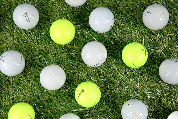 Clean Green Recycled Golf Balls - 48 Pack for Titleist AVX - Used, Bulk with Mesh Bag - White & Yellow