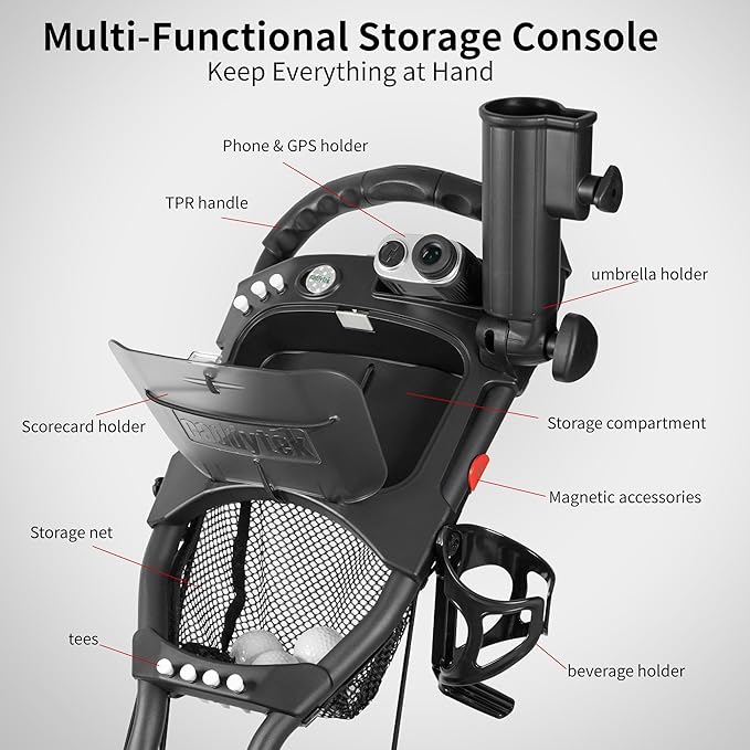 Caddytek CaddyLite ONE-Swivel V8 Golf Push Cart - Lightweight 3 Wheel Foldable Cart with One-Click Folding, 360° Swivel Front Wheel, Adjustable Handle, Cooler Basket, Umbrella & Drink Holder