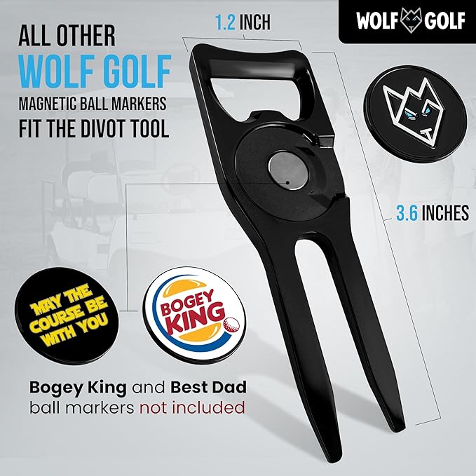 Wolf Golf Towels Divot Repair Tool | 6-in-1 Premium Divot Tool with Ball Marker | Golf Gifts for Men & Women | Golf Accessories for Men & Women