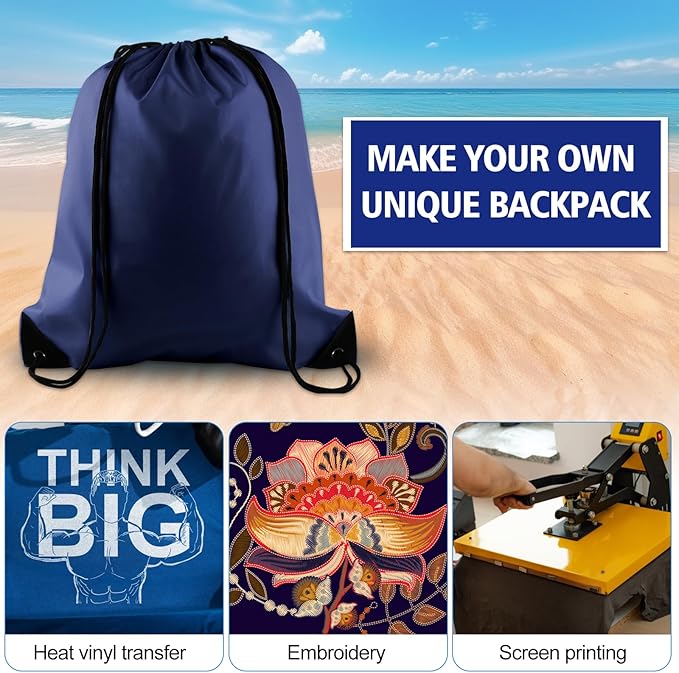 KUUQA 60Pcs Drawstring Backpack Bag Bulk Navy Blue Drawstring Bags String Bags Storage Bags Gym Backpack for Sport Gym Traveling