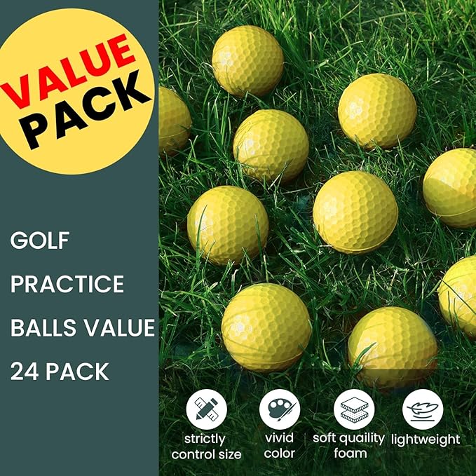 FINGER TEN Golf Practice Balls Foam Colored Value 12 24 50 Pack, Lightweight Golf Ball Limited Flight for Indoor Outdoor Driving Range Backyard Training Safe Practice Good Value