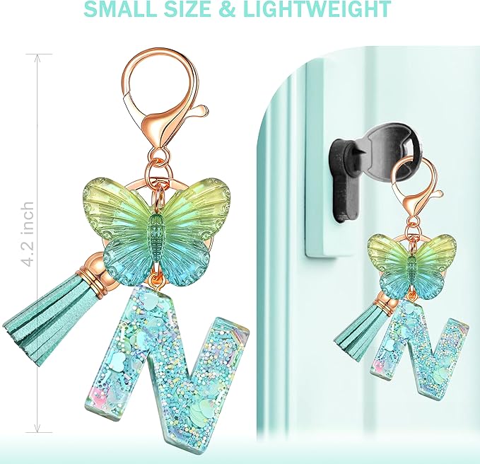 JINGUAZI Initial letter Keychains for Women Tassel Butterfly Pink Purple Cute Car Keychain for Wallet Backpack bag charm