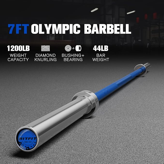 RITFIT 7FT Olympic Barbell for Strength and Weightlifting Training - 2 Inch Olympic Bar for Squat, Deadlift, Bench Press, Curl, Overhead Press - 500lbs/1000lbs/1500lbs Capacity