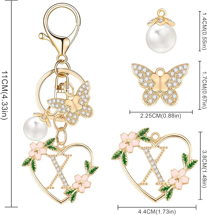 Gold Heart Initial Letter Keychain for Women Key chain Keyring for Purse Handbags Backpack Charm