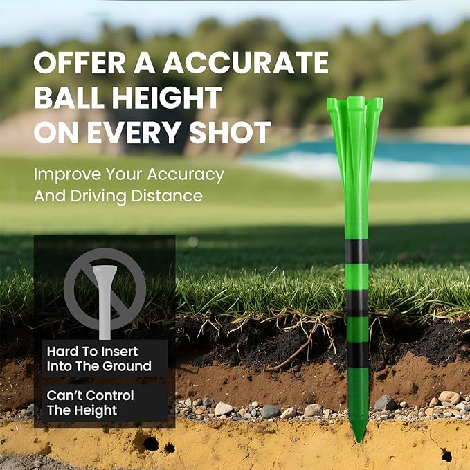 FINGER TEN Unbreakable Golf Tees Plastic 80 3 1/4" or 2 3/4" Driver Tees with 20 1 1/2" Iron Tees Assorted Pack, Low Resistance & Consistent Height Long Short Tees with Bright Colors