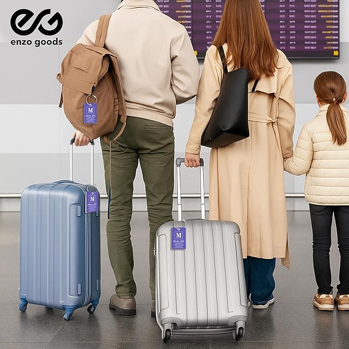 Personalized Luggage Tag | 4 Pack | Custom Luggage Tags for Suitcases | Kids Backpack Tag | 10 Color Options & Choose Font, Font Color