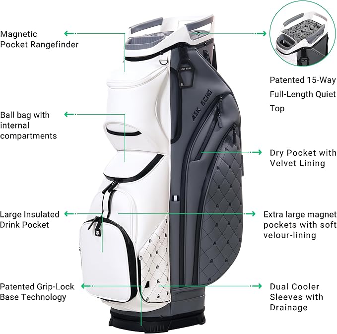 ASK ECHO Soundless Cart Golf Bag with 15 Way Full Length Dividers Golf SLC-130LE Cart Bag