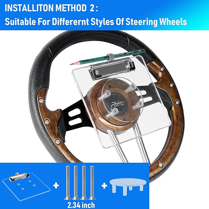 Roykaw Golf Cart Steering Wheel Scorecard Holder with Pencil Holder Compatible with EZGO Club Car Yamaha - Upgrade Adjustable Pencil Holder & Sturdy Clip