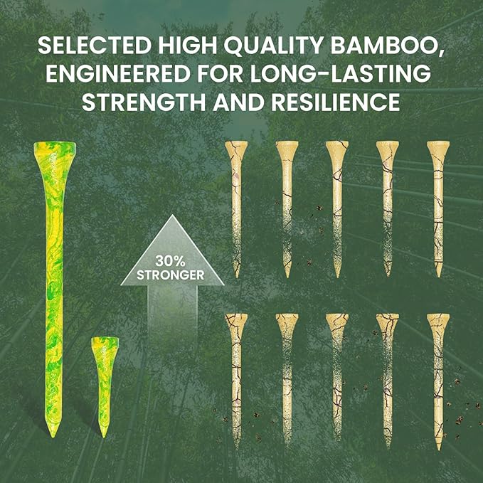 Golf Tees Styllish Bamboo Wooden Coloured Painted 50 Pack, 2 3/4 or 3 1/4 Inch Tee with 10 More Short 1 1/2 Inch Driving Range Tees, Enhanced Visibility Pink Green for Men Women