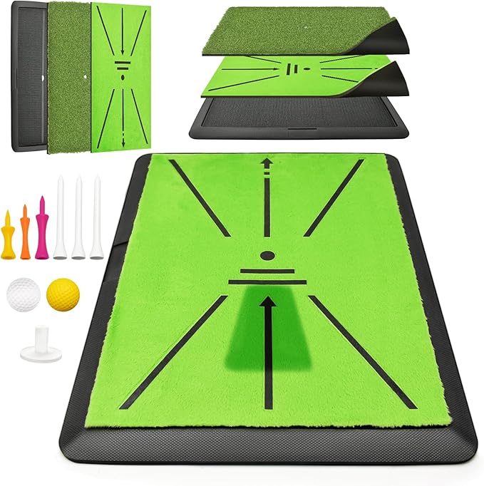Golf Hitting Mat, with Extra Replaceable Golf Practice Mat for Swing Path Detection Batting Training 16"x12" with Tees, for Driving, Chipping, Indoor/Outdoor