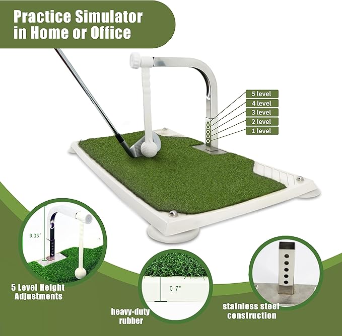 Golf Swing Trainer - Golf Training Equipment with 5 Height Adjustments - Iron and Club Practice Simulator in Home & Indoor - Portable Golf Swing Practice Mat, True Impact