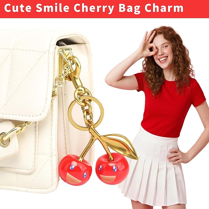 Cherry Bag Charm Purse Handbag Charm Cherry Car Accessories KeyChain Gift for Women Mothers Day Christmas Valentine