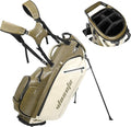 Lightweight 14-Way Golf Stand Bag, PU Leather Golf Bag Waterproof Men Women Full Length Top Dividers, Multiple 8 Pockets Cooler Pouch Adjustable Detachable Shoulder Dual Straps Rain Cover Hood