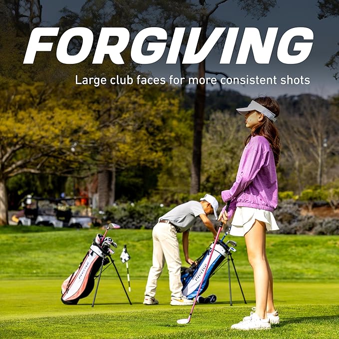 Precise X7 Kids Golf Clubs Set – Boys’ & Girls’ Junior Golf Set with Lightweight Graphite Shafts, Hybrid, Putter & Stand Bag