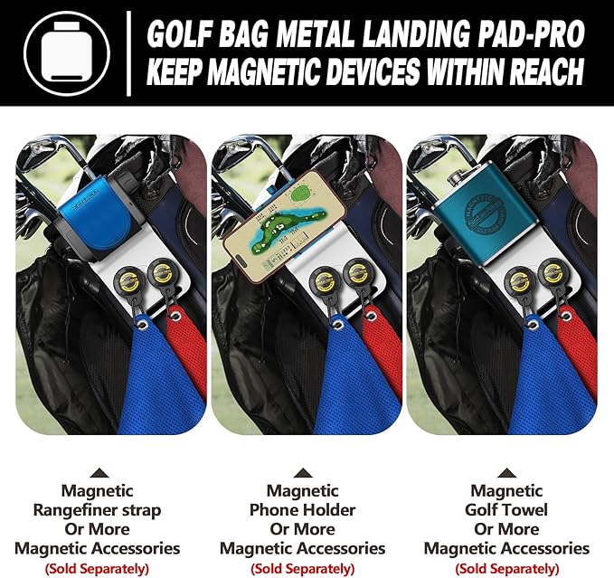 Golf Bag Metal Landing Pads for Magnetic Golf Towel,Golf Rangefinder,Golf Flask,Golf Speaker- Quick Access to Magnetic Golf Equipment and Accessories-Golf Gift -US Patent