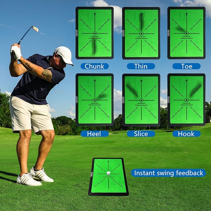 Golf Hitting Mat – Swing Path Feedback Trainer with Durable Rubber Base & Replaceable Turf for Indoor or Outdoor Practice