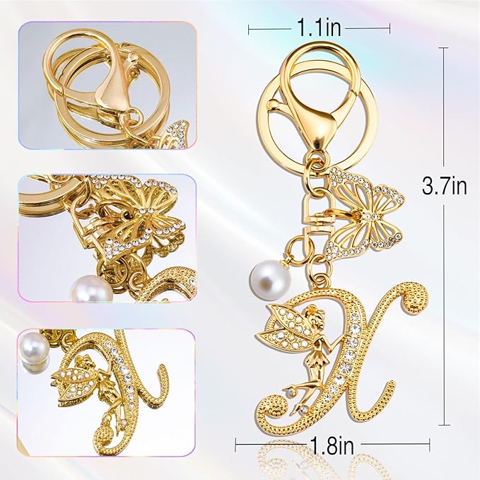 Initial Keychain Bag Charm Women Purse Charms for Handbags Accessories Charm for Wallet Butterfly Pendant for Girls
