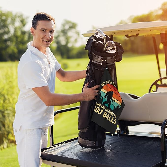 Black Funny Golf Towel with Carabiner Clip 24"x16" Hilarious Cute Golf Towels for Golf Bags Microfiber Waffle Fun Golf Rag for Disc Balls Clubs Accessories for Men Women Dad Golfers