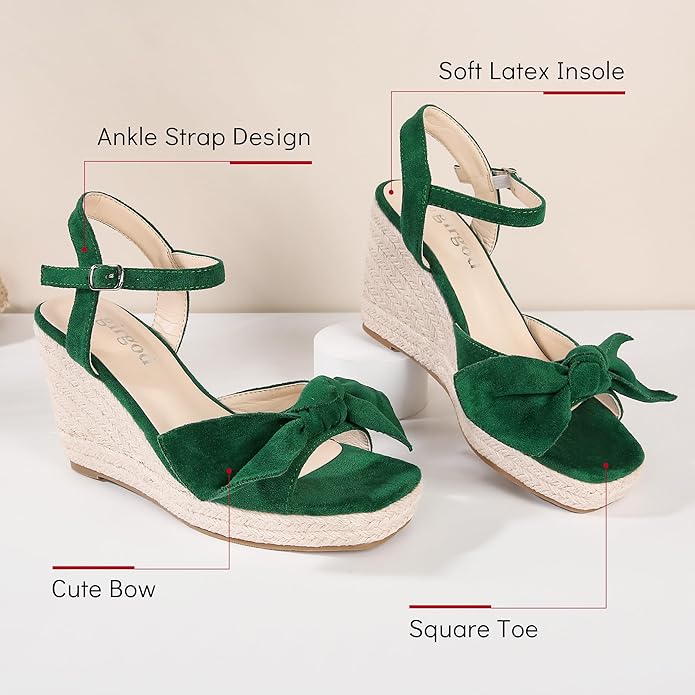 girgod Espadrilles Wedge Sandals for Women Bow Platform Wedges Heels Open Toe Ankle Strap Summer Wedding Wedges