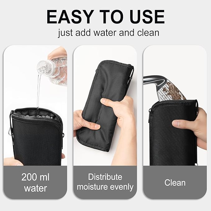 Golf Club and Golf Boll Cleaner Bag, Golf Ball Cleaner Pouch with 1 Pack Golf Ball Towel, Waterproof Outside, Clean Inside – Liner Technology, Machine Washable