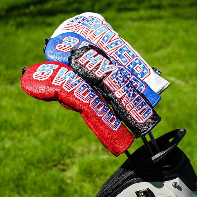 Craftsman Golf Headcover Set for Driver 3 5 Fairway Wood Hybrid Golf Club Head Cover, USA Flag Old Glory Design Golf Club Covers,Interchangeable Number Tag Offered