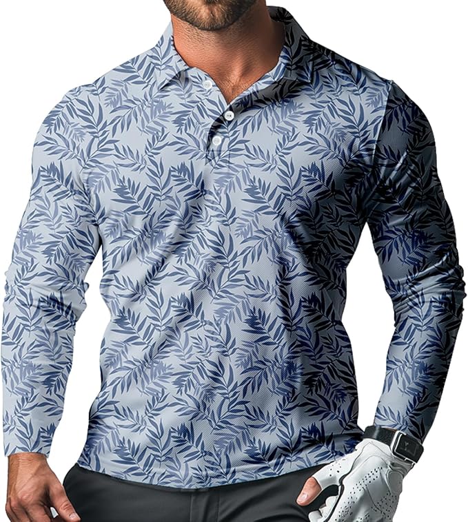 Men's Long Sleeve Golf Shirt Quick Dry 3 Button Work Fishing Outdoor Casual Collar Shirt